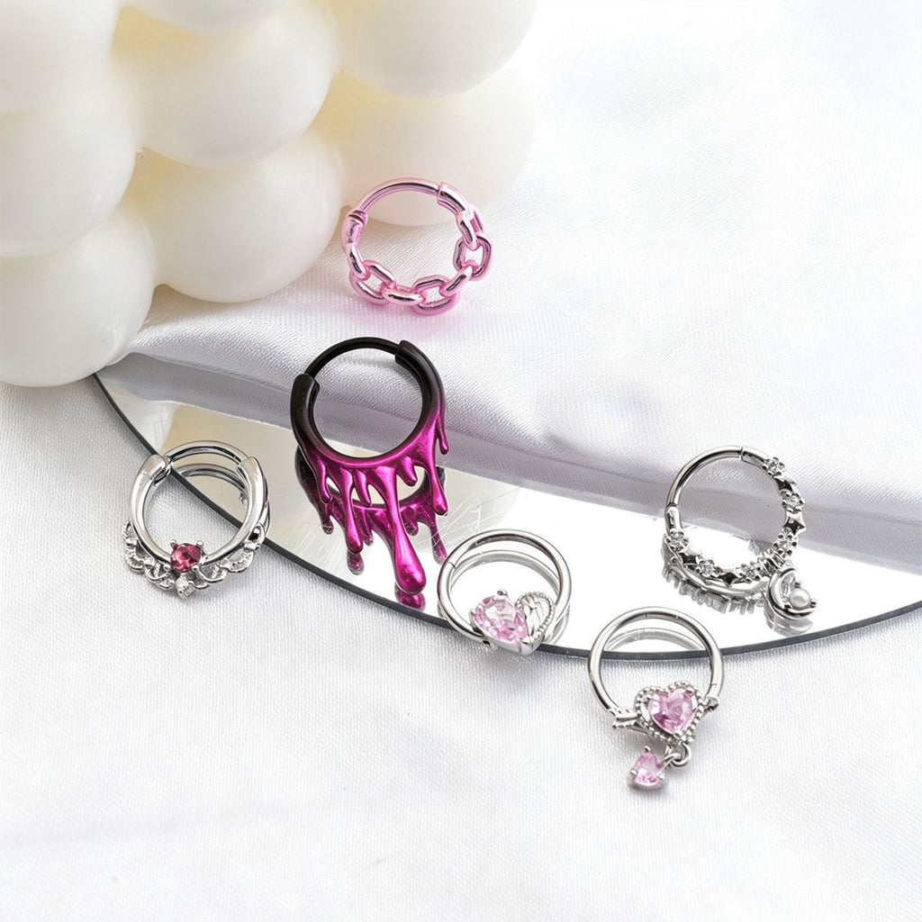 Rebel Pink Heart Horseshoe Circular Nose Ring