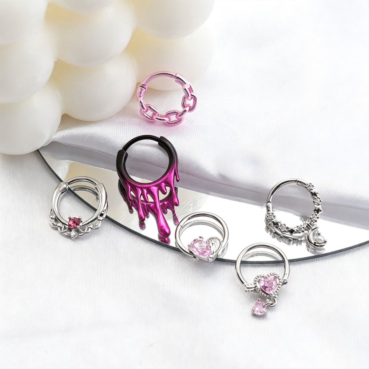 Rebel Pink Heart Horseshoe Circular Nose Ring