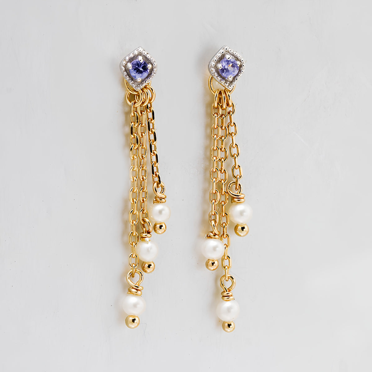 Tanzanite Tassel Earrings with Freshwater Pearl