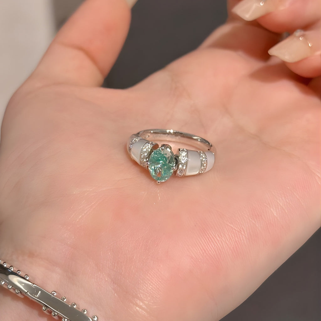 Paraiba-Inspired Blue Green Crystal Vintage Halo Ring