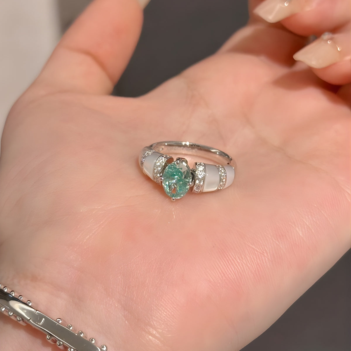 Paraiba-Inspired Blue Green Crystal Vintage Halo Ring