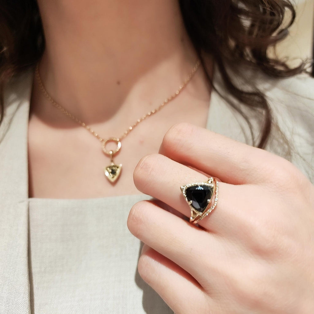 Trillion Black Onyx Flow Ring and Necklace
