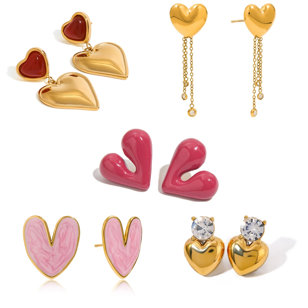 Color Red Heart Stud Earrings