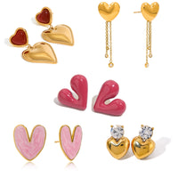 Color Red Heart Stud Earrings