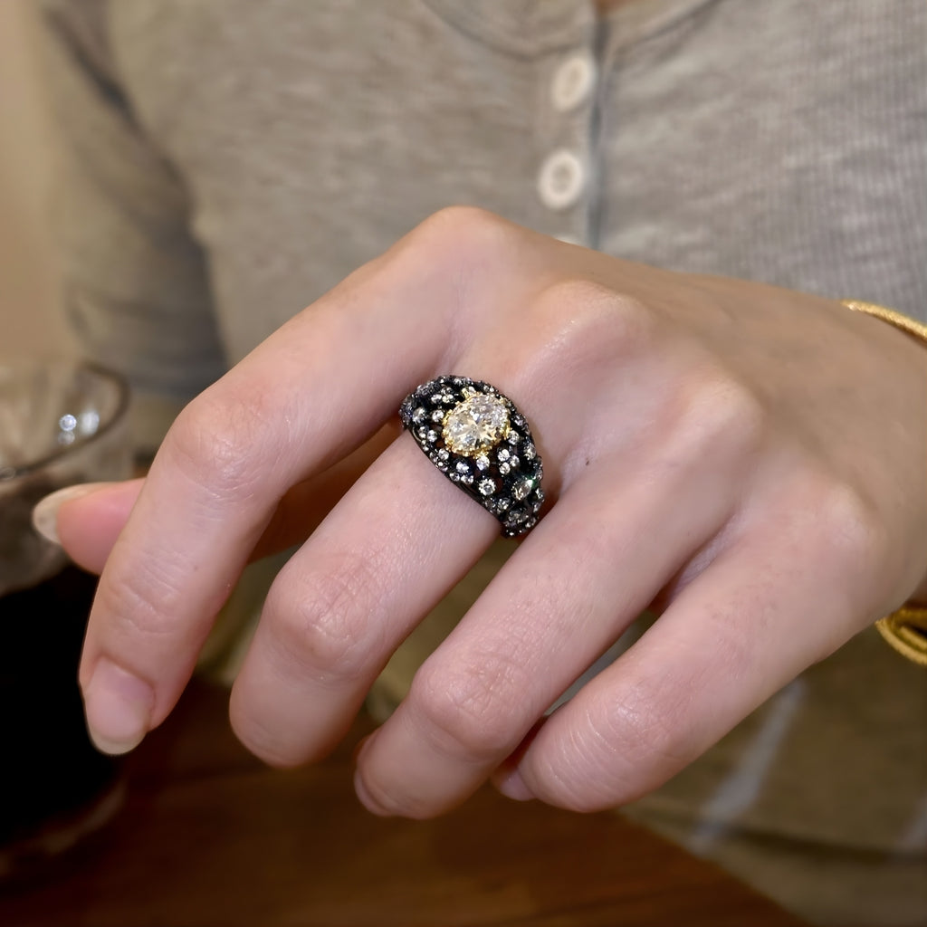 Vintage Black Gold Statement Cocktail Ring