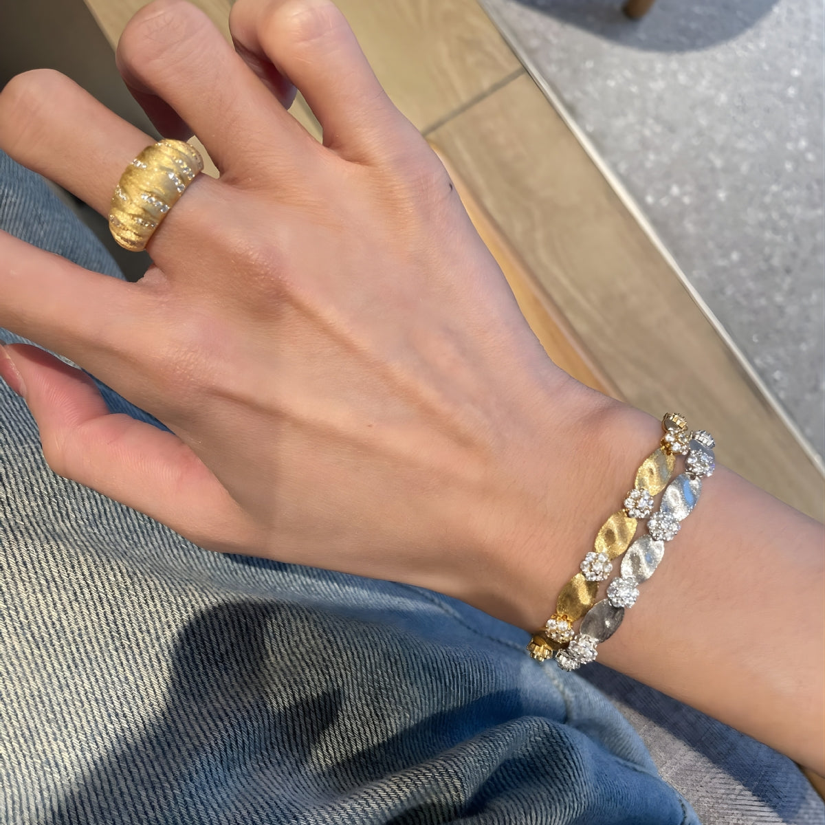 Luxury Dual Tone Brushed Ribbon Link Bracelet