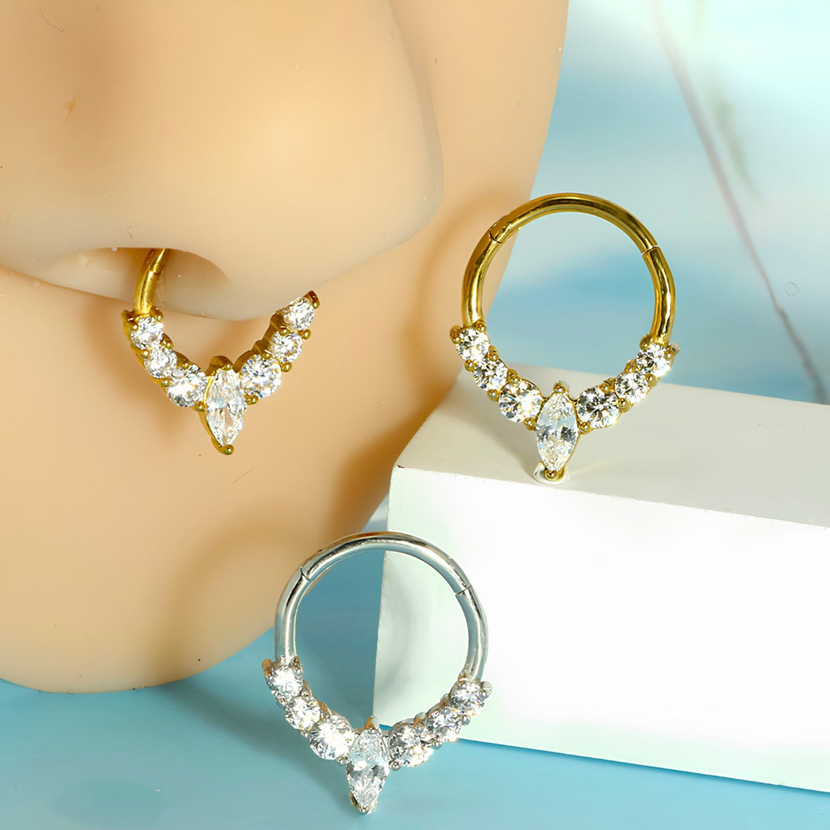 16G Tassel Marquise Hinged Segment Ring