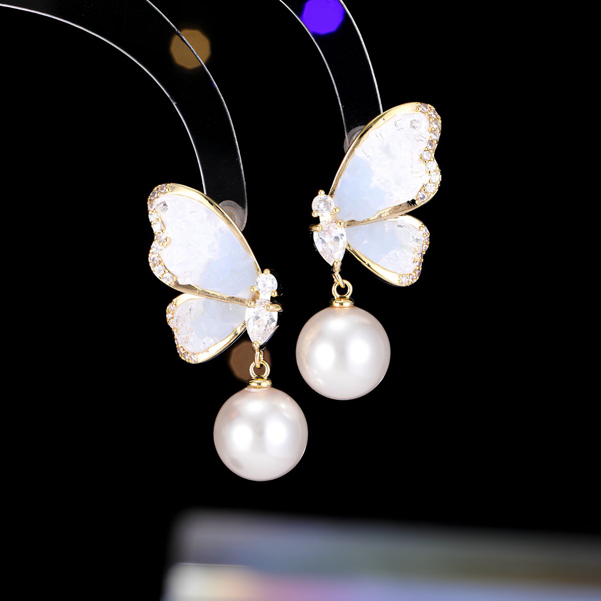 Enchanted Flutter Butterfly Pearl Drop Earrings