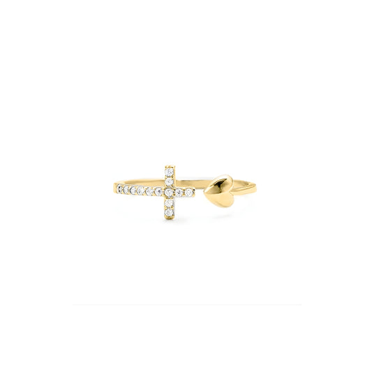 Cross Heart Open Pinky Ring