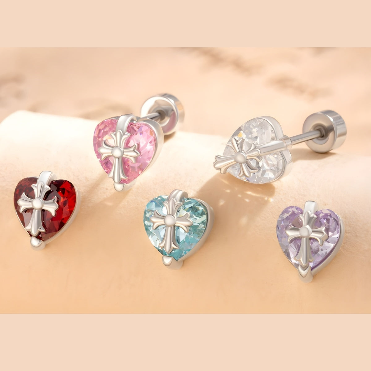 Cross Heart Flat Back Piercings