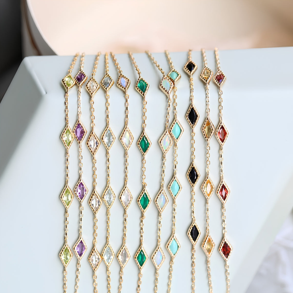 Birthstone Diamond Labradorite Black Onyx Link Chain