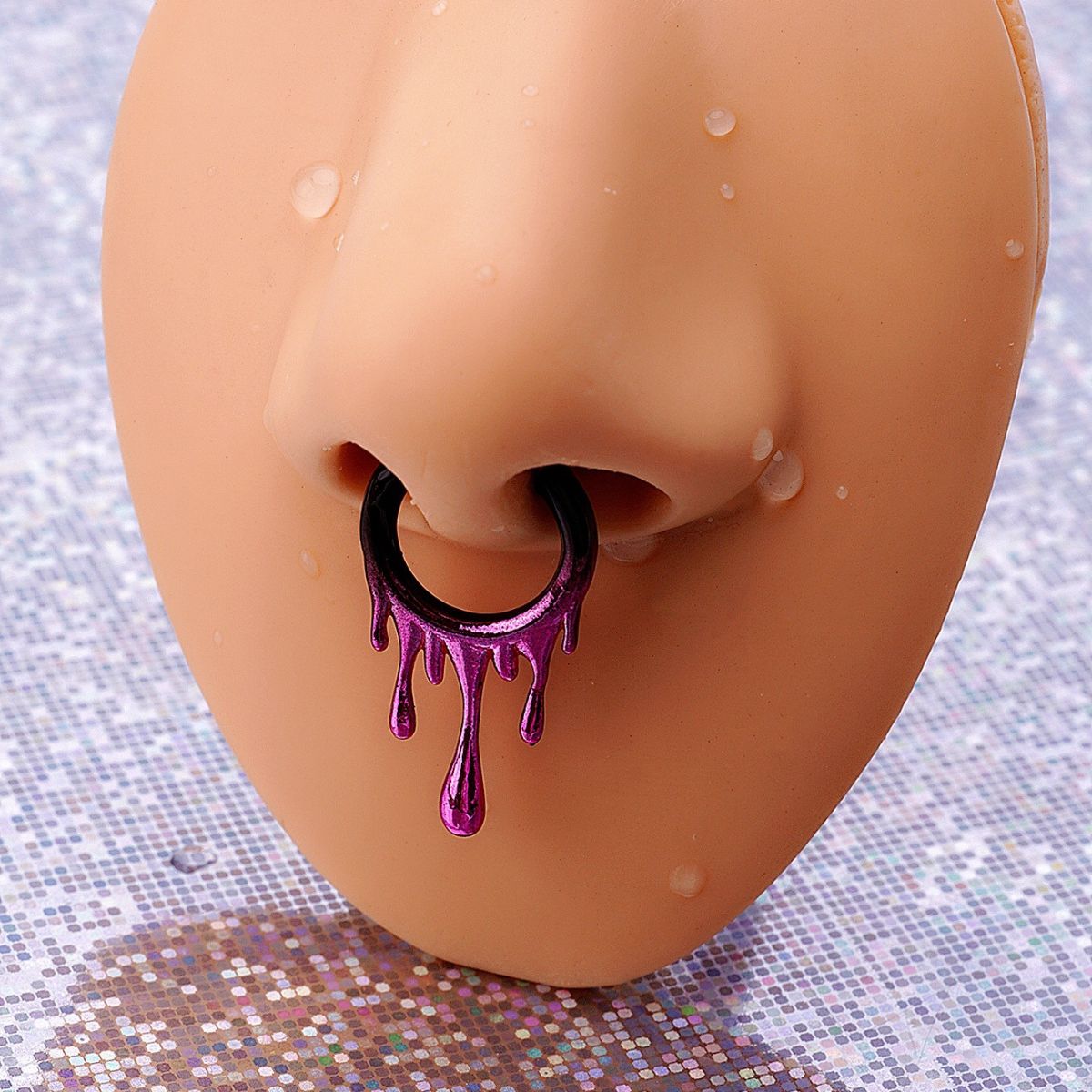 Rebel Pink Heart Horseshoe Circular Nose Ring