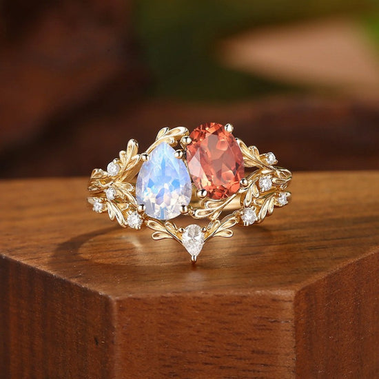 Vintage Moissanite & Lab Crafted Sapphire Stacking Ring Set