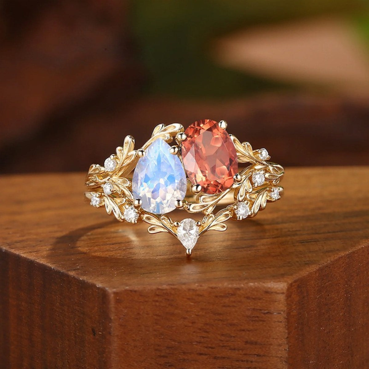 Vintage Moissanite & Lab Crafted Sapphire Stacking Ring Set