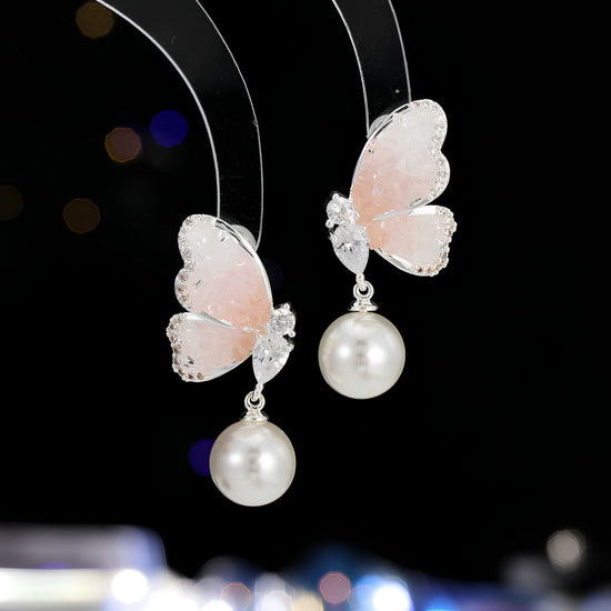Enchanted Flutter Butterfly Pearl Drop Earrings