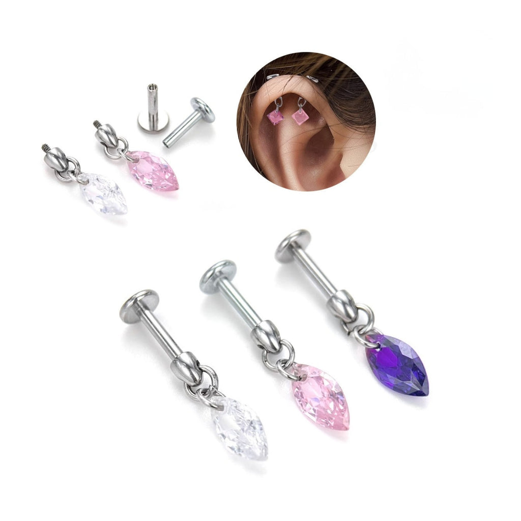 16G Titanium Internally Threaded Marquise Dangle Labret
