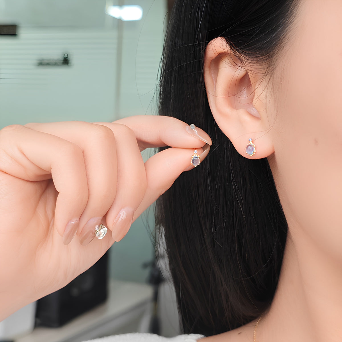 Ocean Aquamarine Lace Stud Earrings