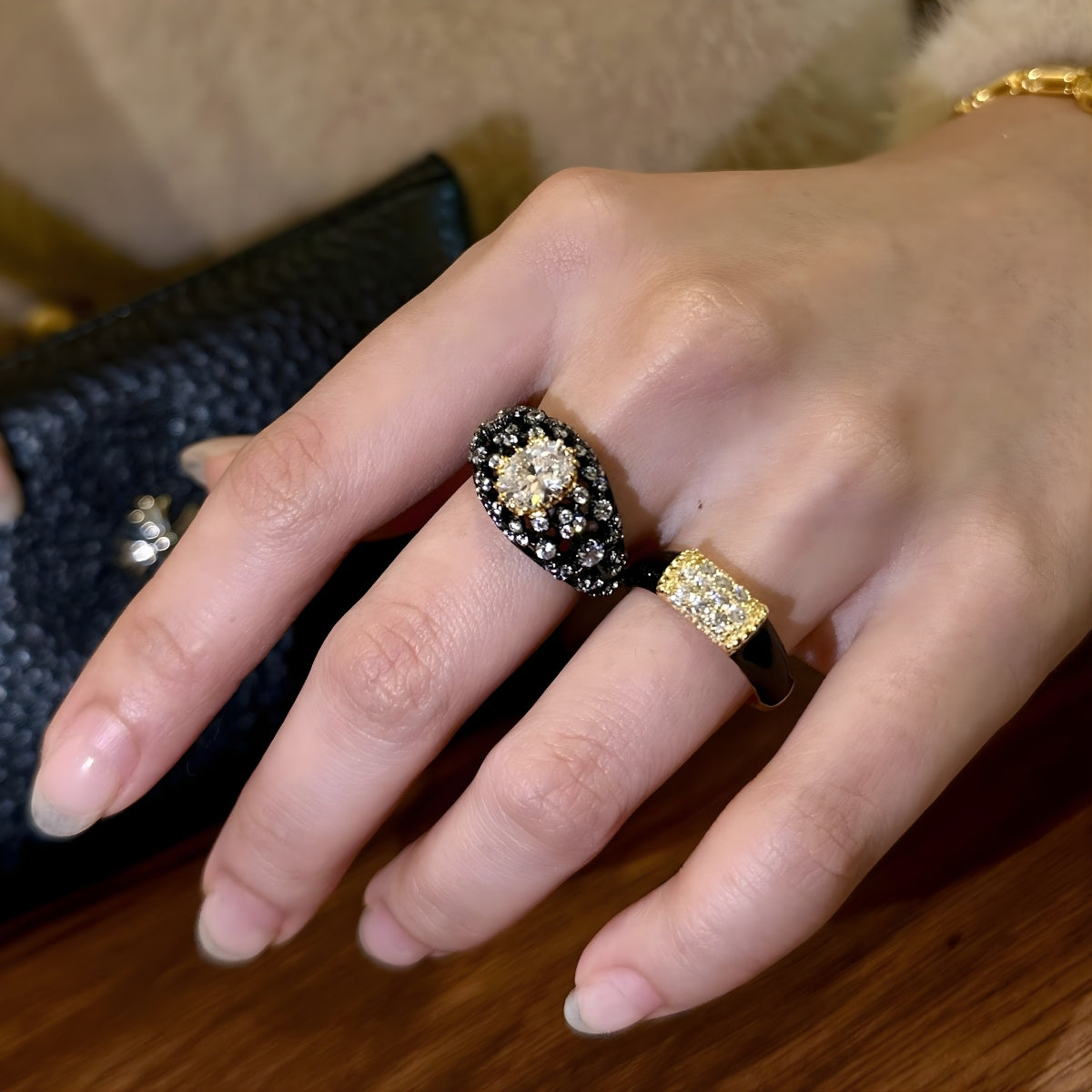 Vintage Black Gold Statement Cocktail Ring