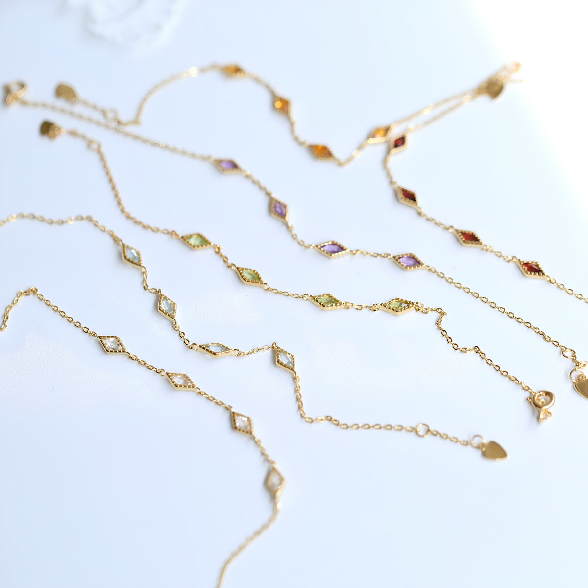 Birthstone Diamond Labradorite Black Onyx Link Chain