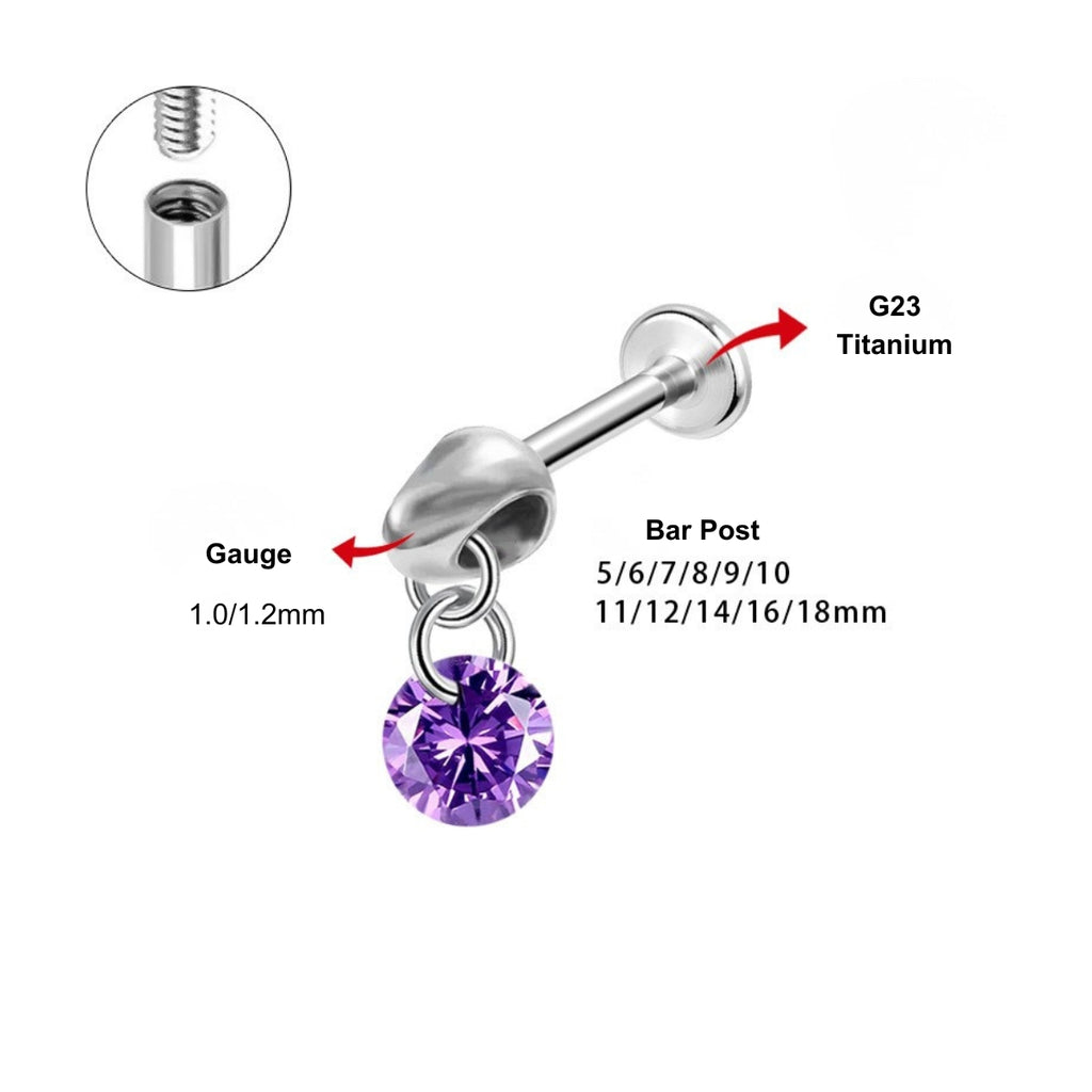16G Titanium Internally Threaded Marquise Dangle Labret