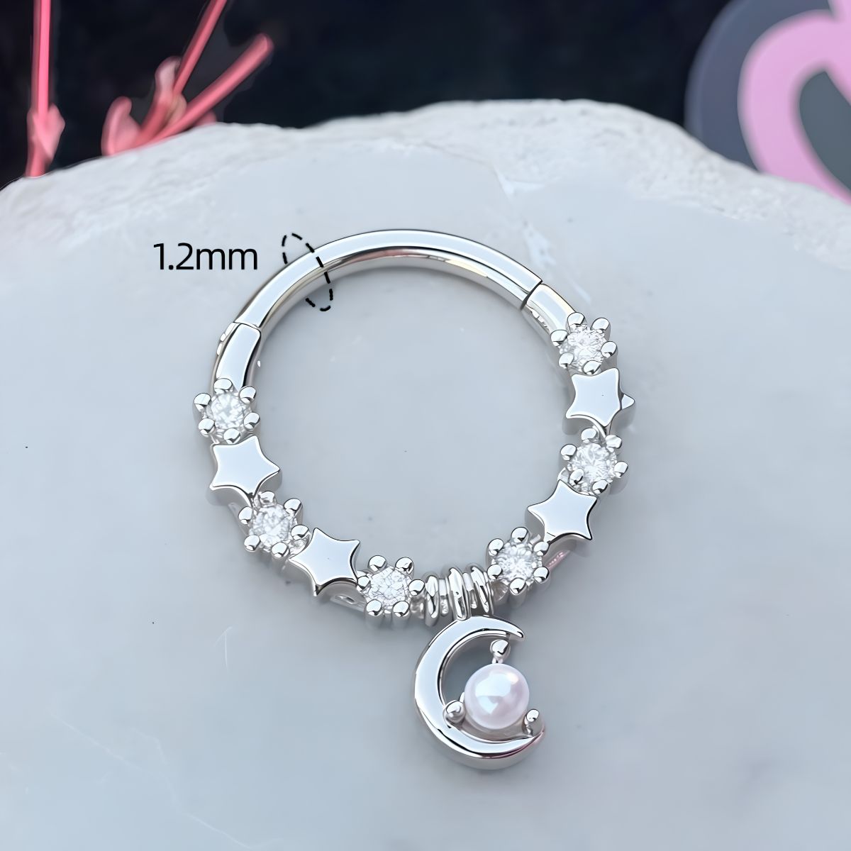 Rebel Pink Heart Horseshoe Circular Nose Ring