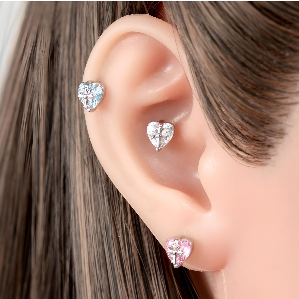 Cross Heart Flat Back Piercings