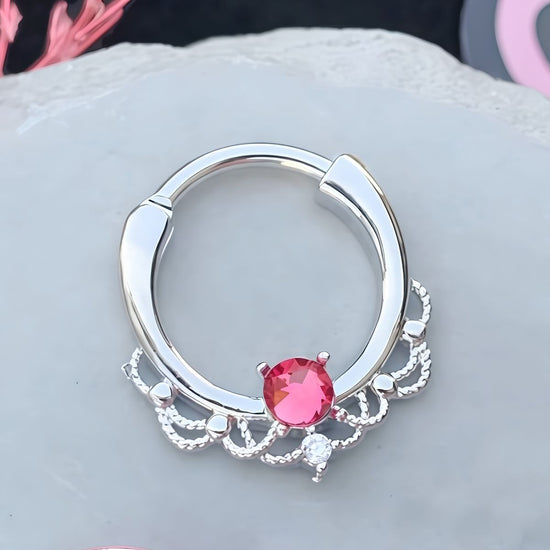Rebel Pink Heart Horseshoe Circular Nose Ring