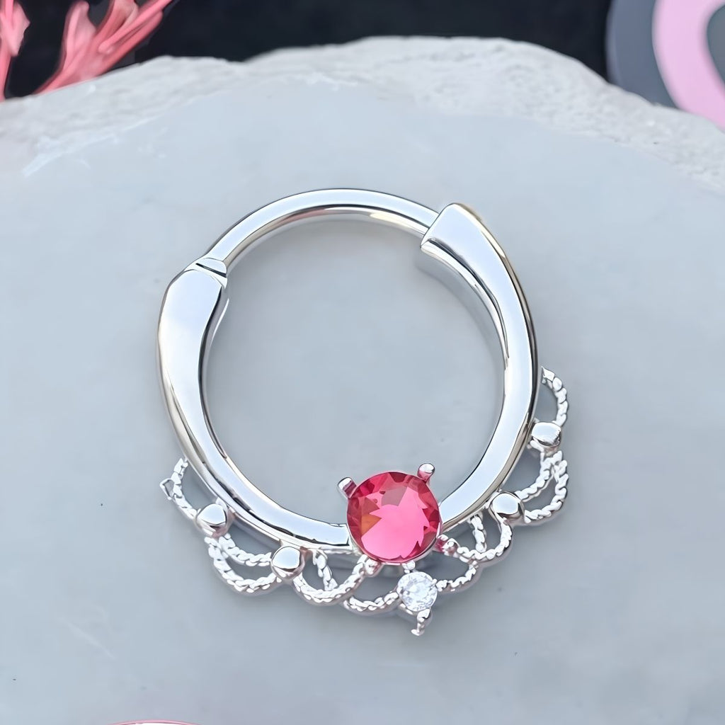 Rebel Pink Heart Horseshoe Circular Nose Ring