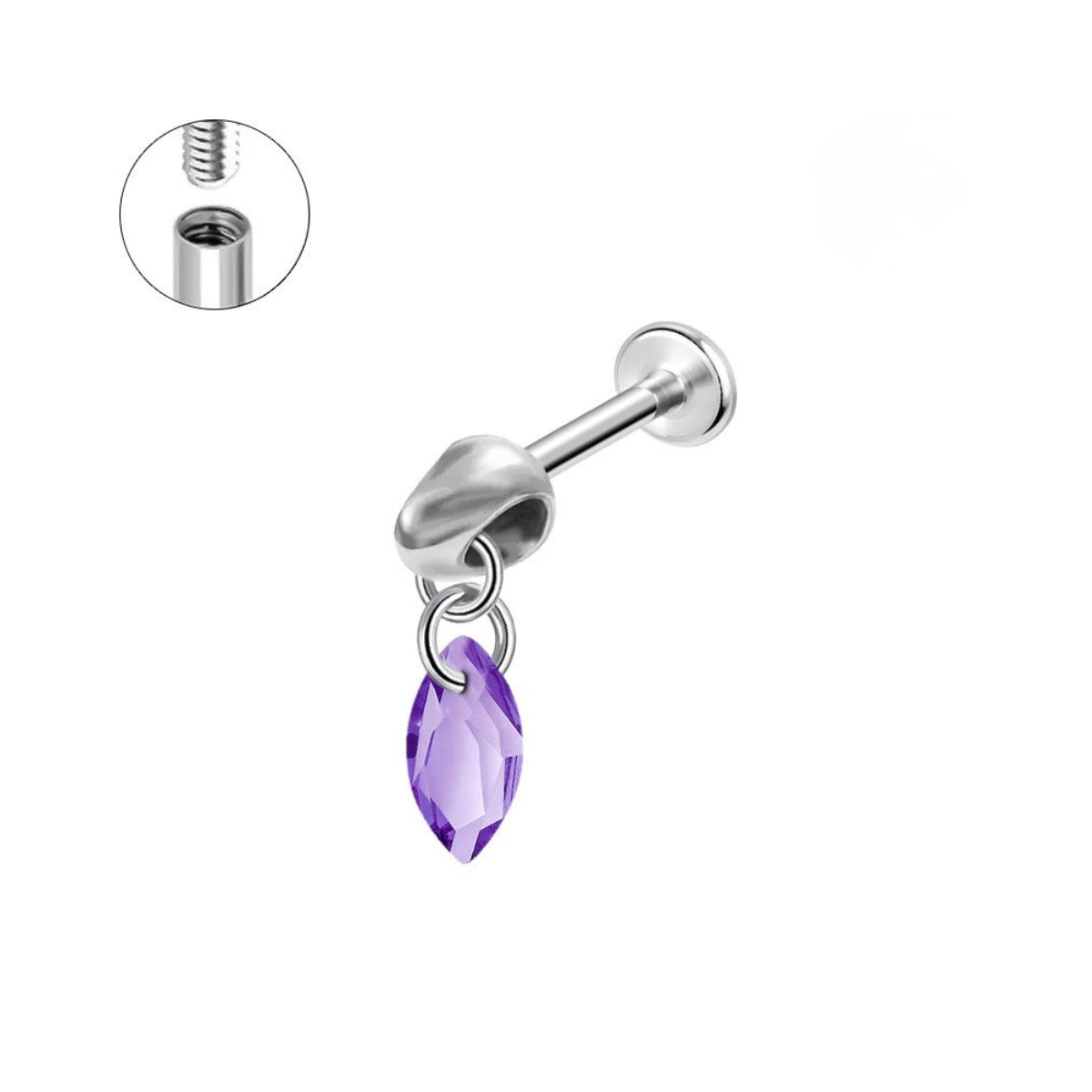 16G Titanium Internally Threaded Marquise Dangle Labret