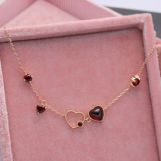 Romantic Red Garnet Heart Bracelet