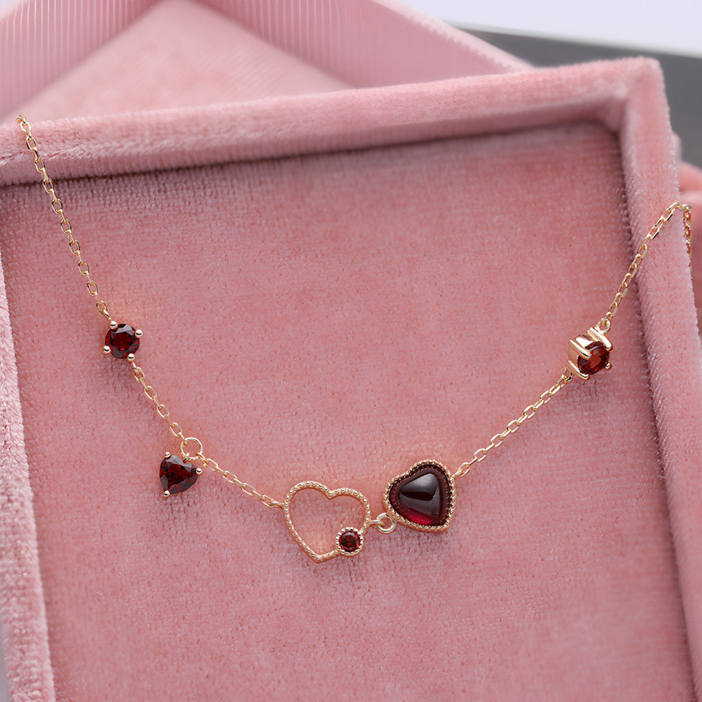 Romantic Red Garnet Heart Bracelet