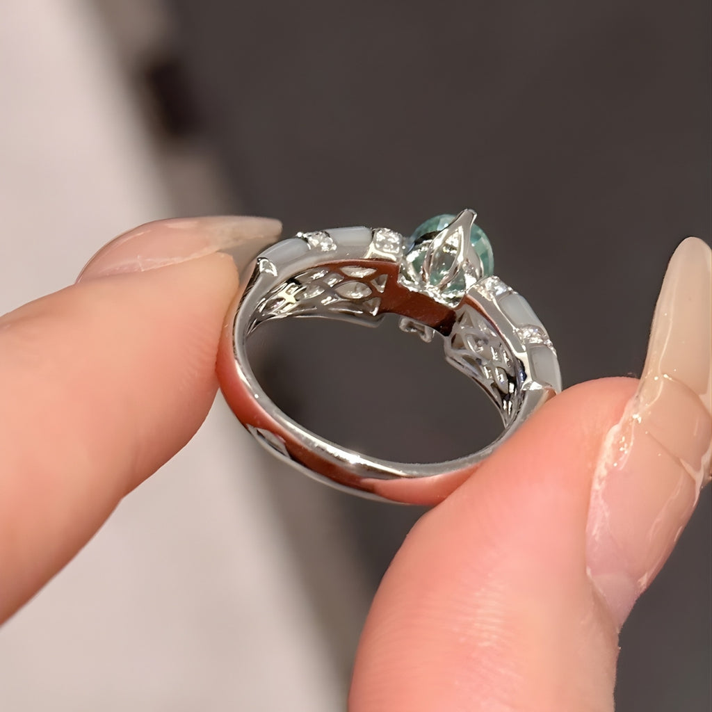 Paraiba-Inspired Blue Green Crystal Vintage Halo Ring