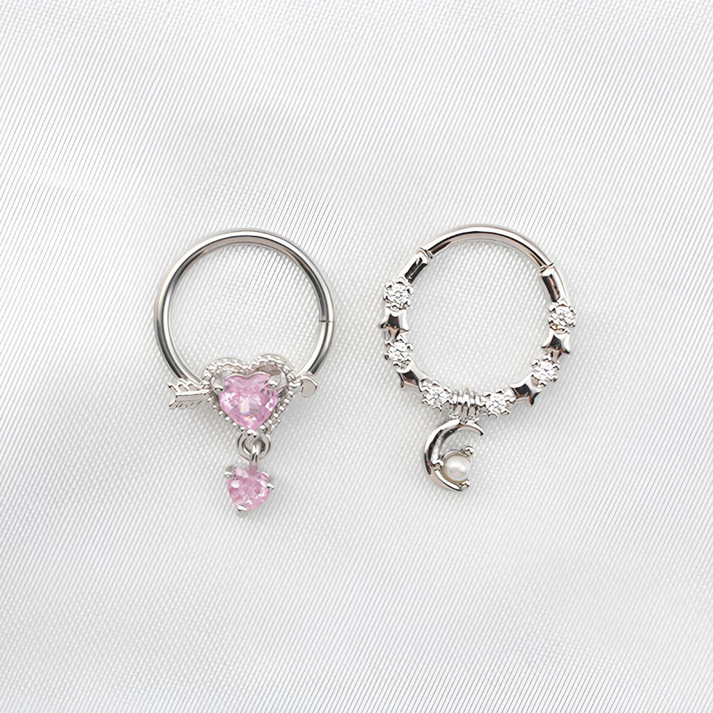 Rebel Pink Heart Horseshoe Circular Nose Ring