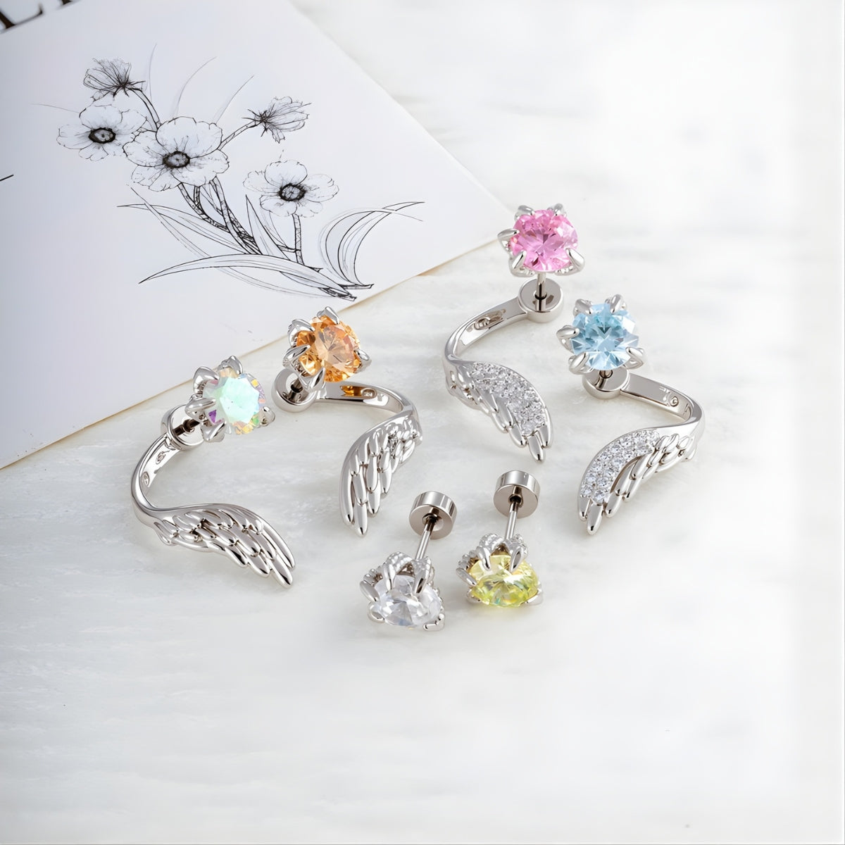 Angel Wing CZ Conch Helix Earrings
