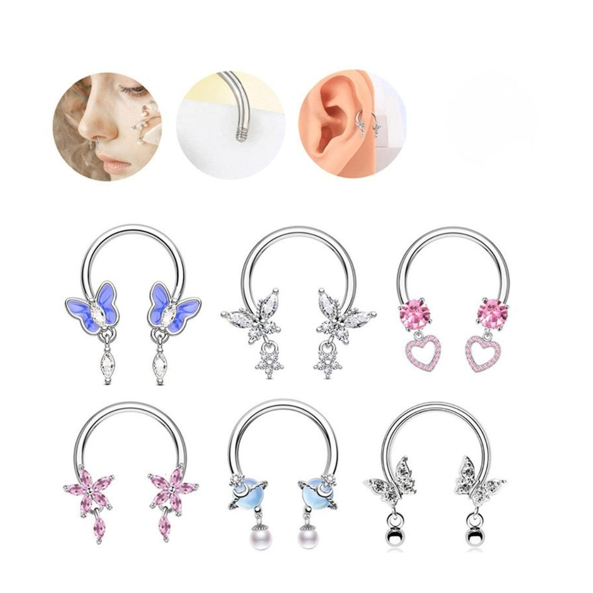 Butterfly Dangle Horseshoe Circular Barbell