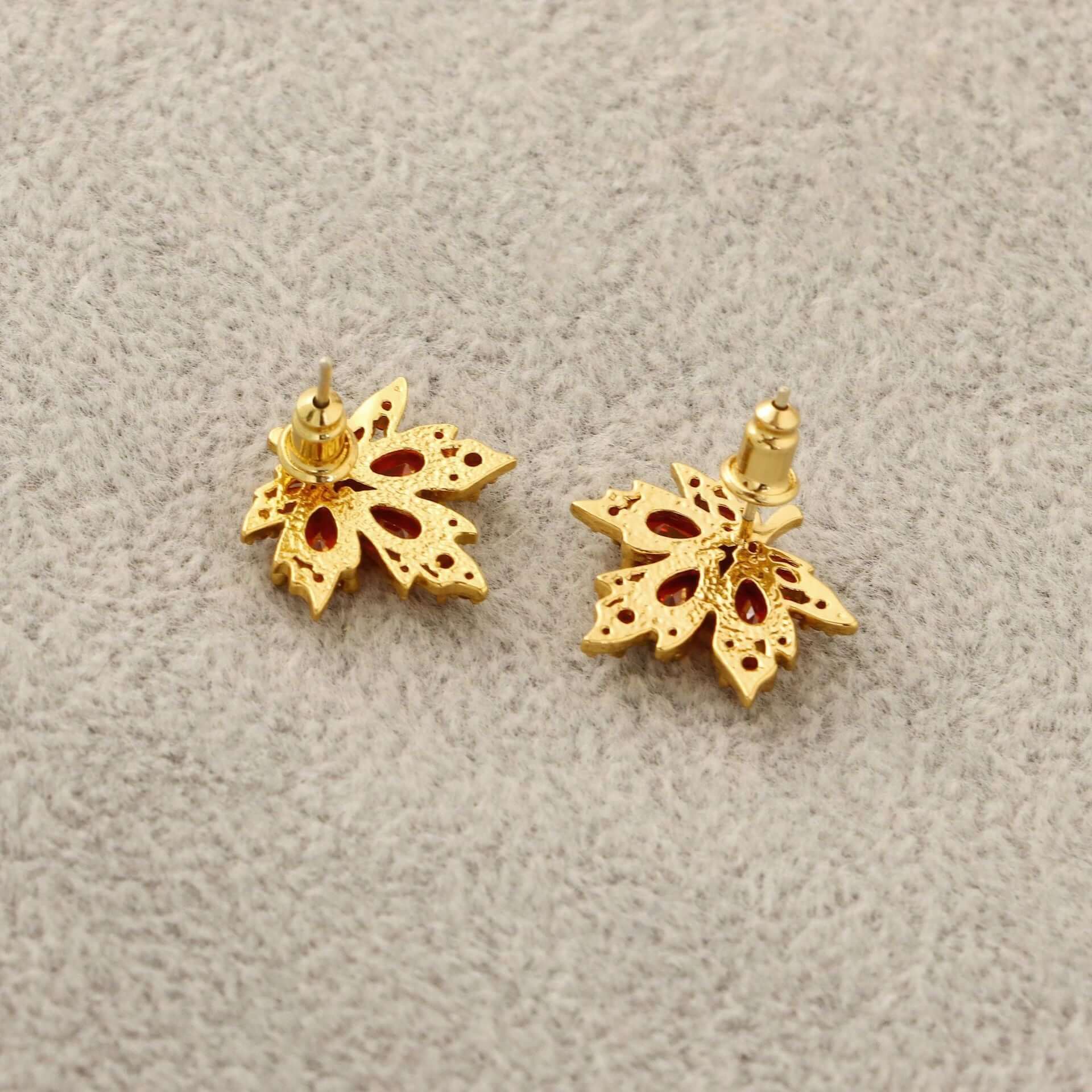 Personality Red Diamond Fashion Leaf Stud Earrings