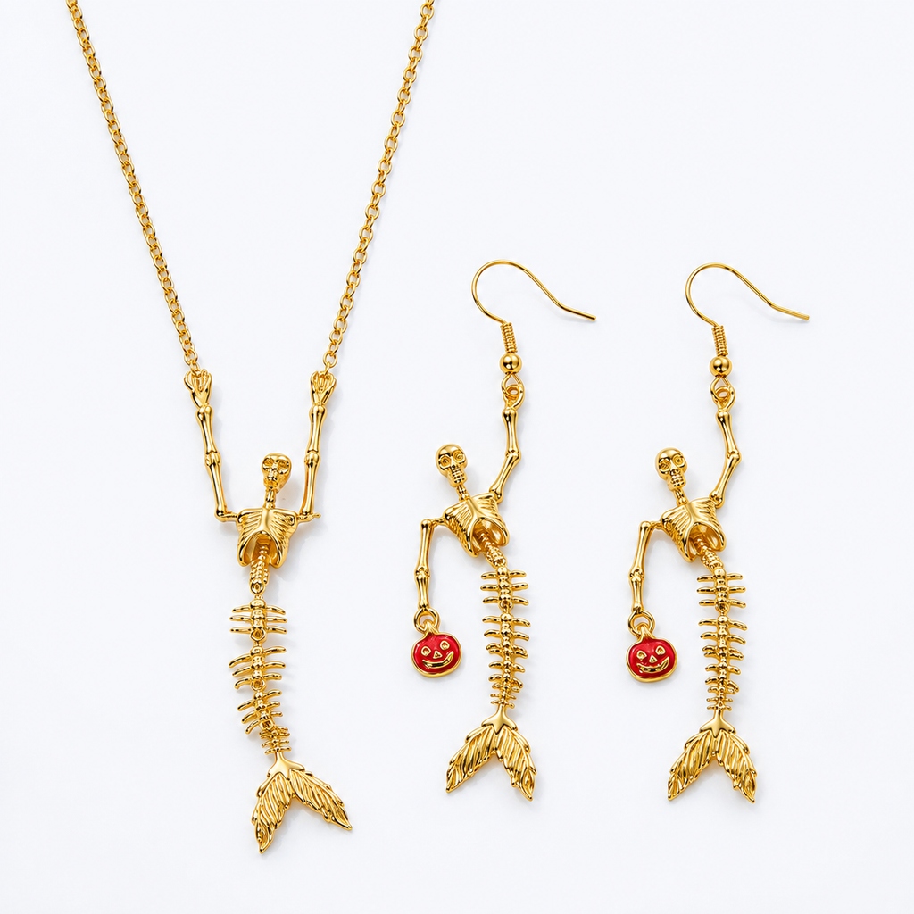 Spooky Skeleton with Fish Tails Necklace