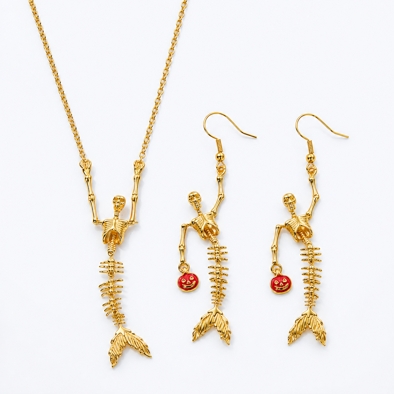 Spooky Skeleton with Fish Tails Necklace