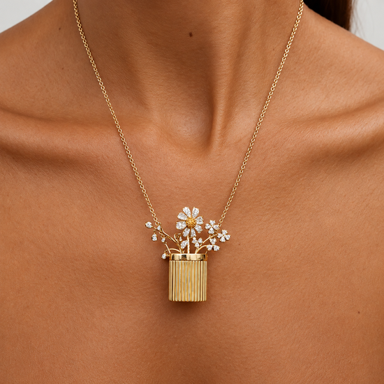 Secret Garden Flower Basket Necklace