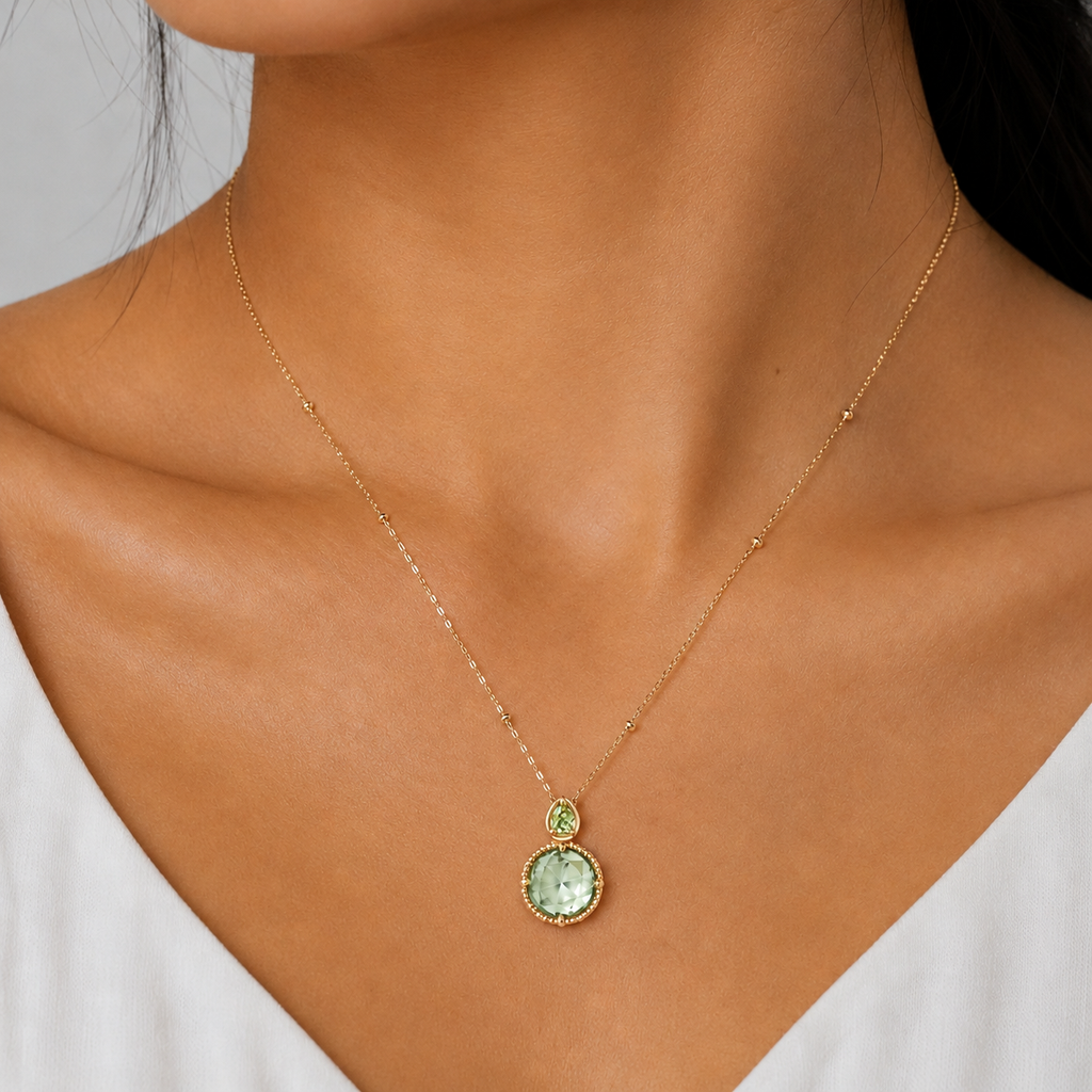 Faceted Peridot Green Amethyst Necklace