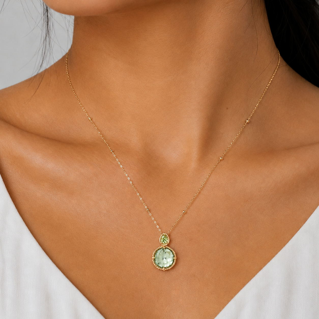 Faceted Peridot Green Amethyst Necklace