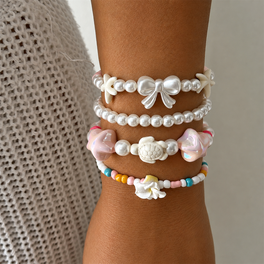 Seaside Escape Starfish Turtle Layer Bead Bracelet
