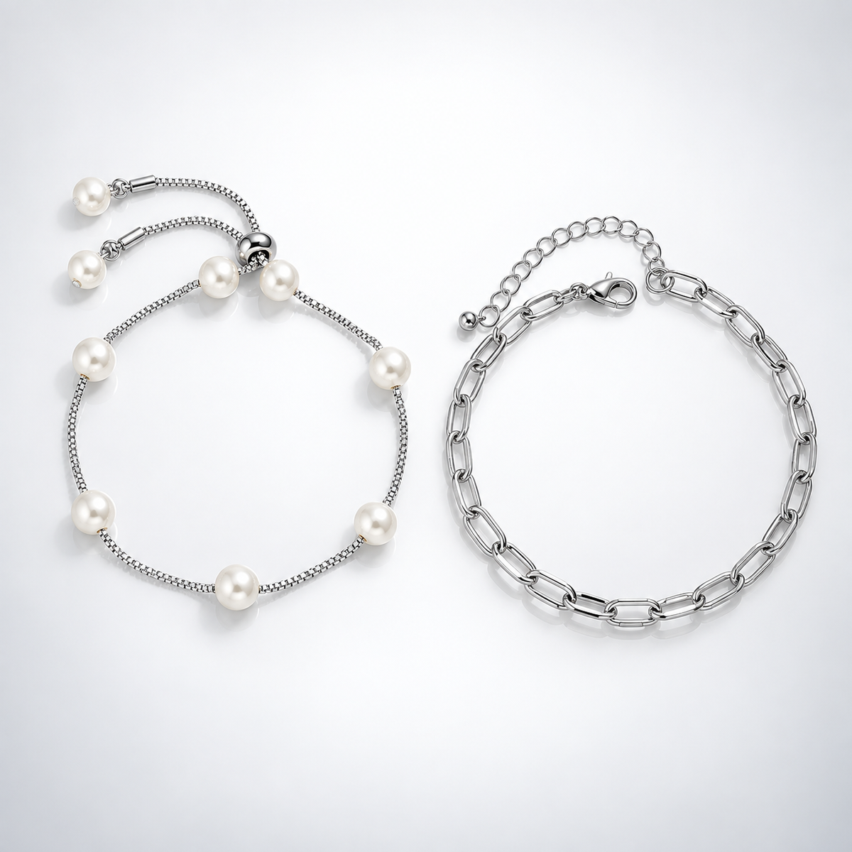 Silver Pearl Layering Anklet Chain Set