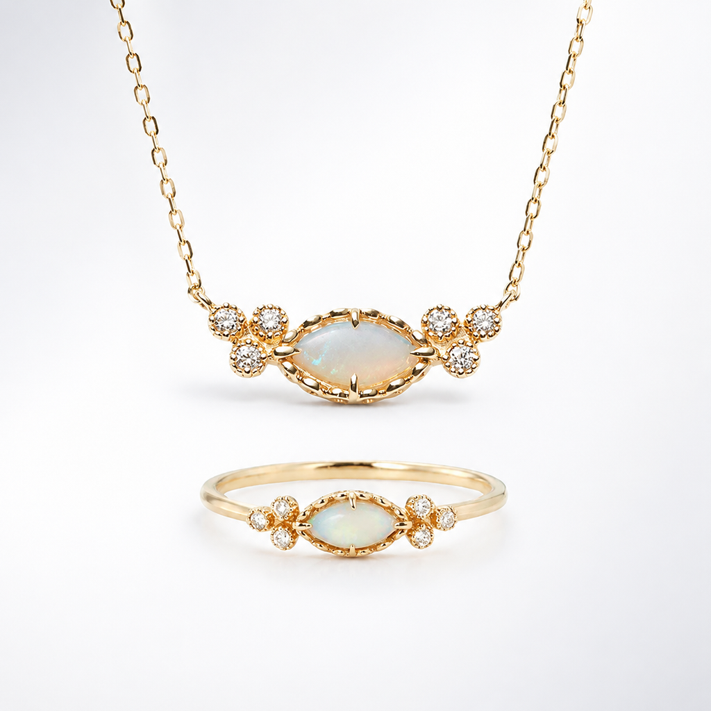 Lab Crafted Opal Gemstone Necklace and Ring Set