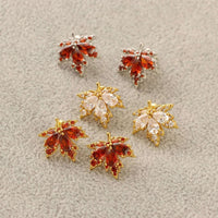 Personality Red Diamond Fashion Leaf Stud Earrings