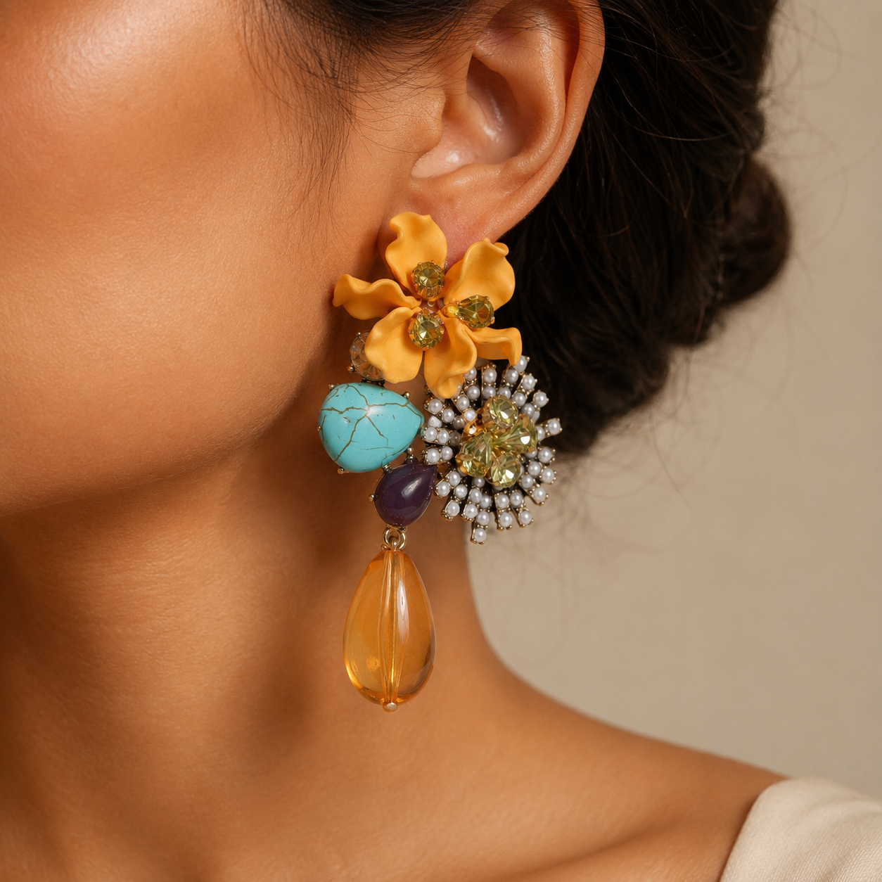 Flower Bloom Statement Drop Earrings