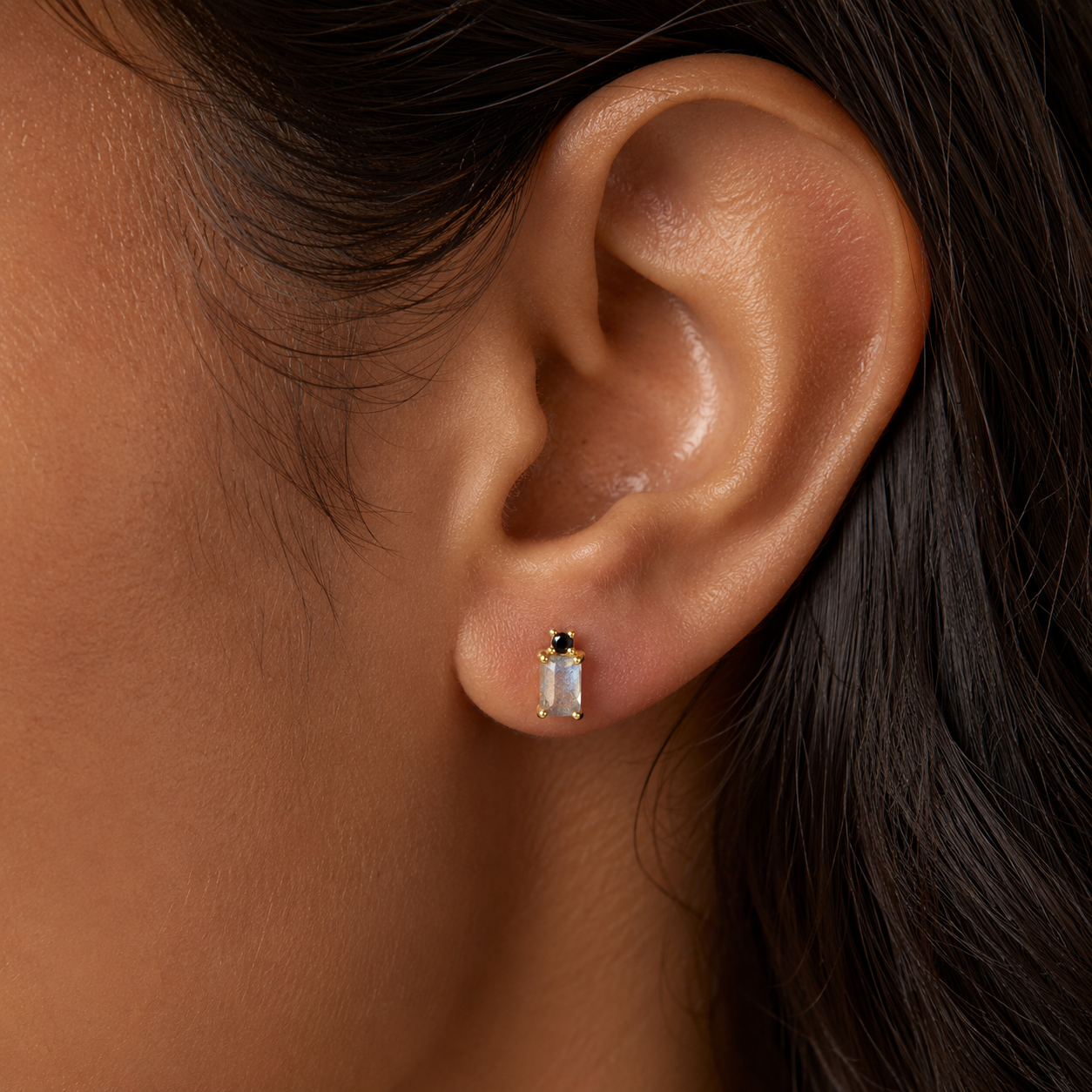 Midnight Mist Labradorite & Black Onyx Stud