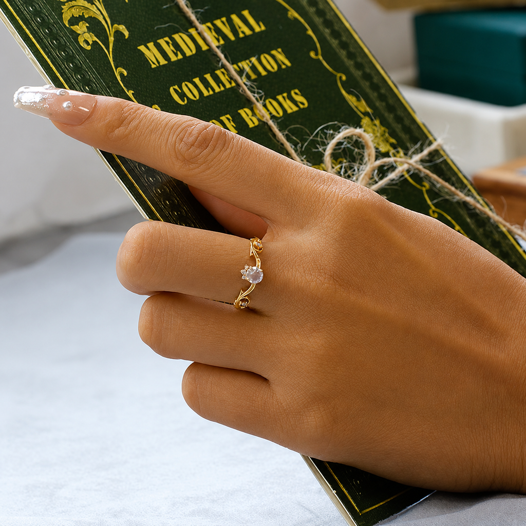 Romantic Moonstone Gemini Birthstone Curve Ring