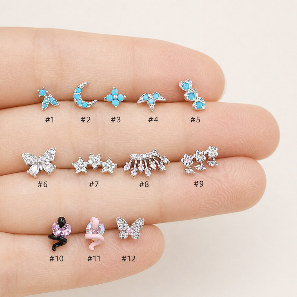 Small Flower Snake Cartilage Piercing Stud