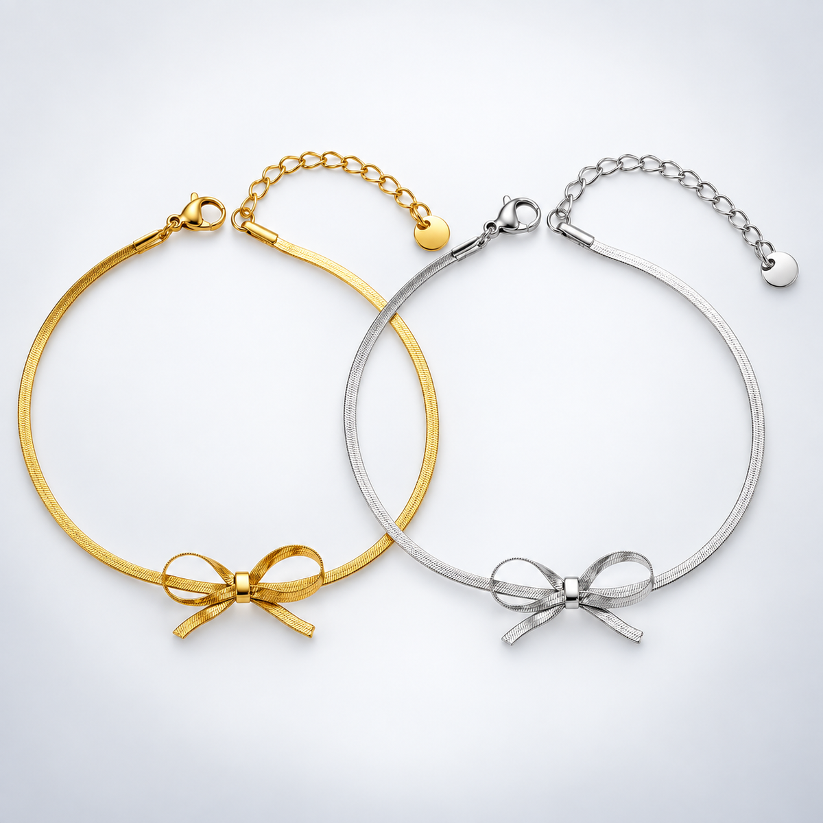 Gold Bow Herringbone Anklet Chain